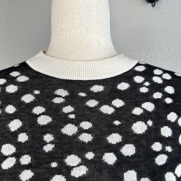 & Other Stories Crew Neck Black Cream Polka Dot Sweater Size S Cotton Modal Silk - Picture 2 of 9